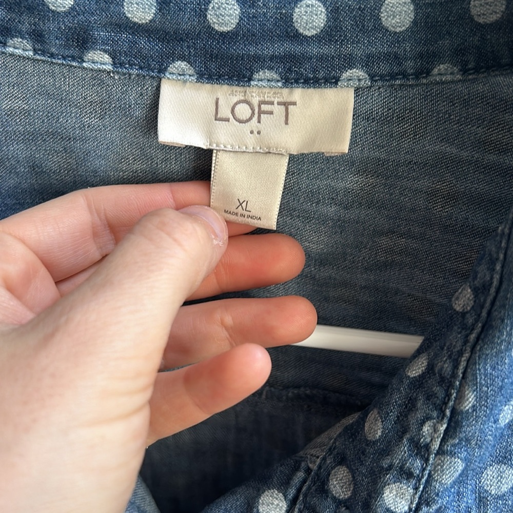 LOFT Blue Polka Dot Button-Down Shirt - Picture 2 of 5